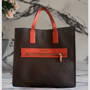 Michael Kors Dark Brown Tote with Orange Trim